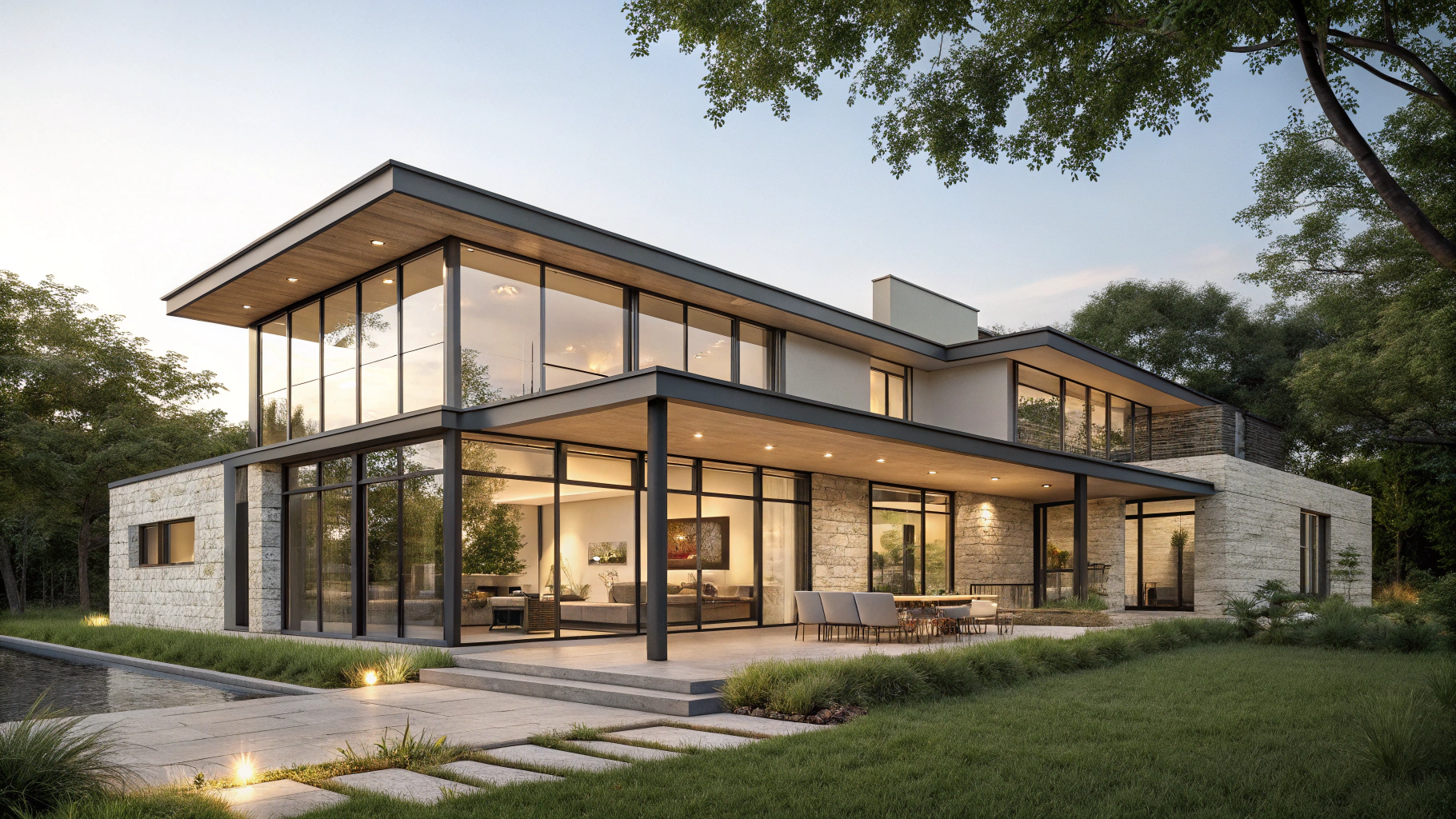 Modern luxury estate exterior with clean architectural lines in Austin