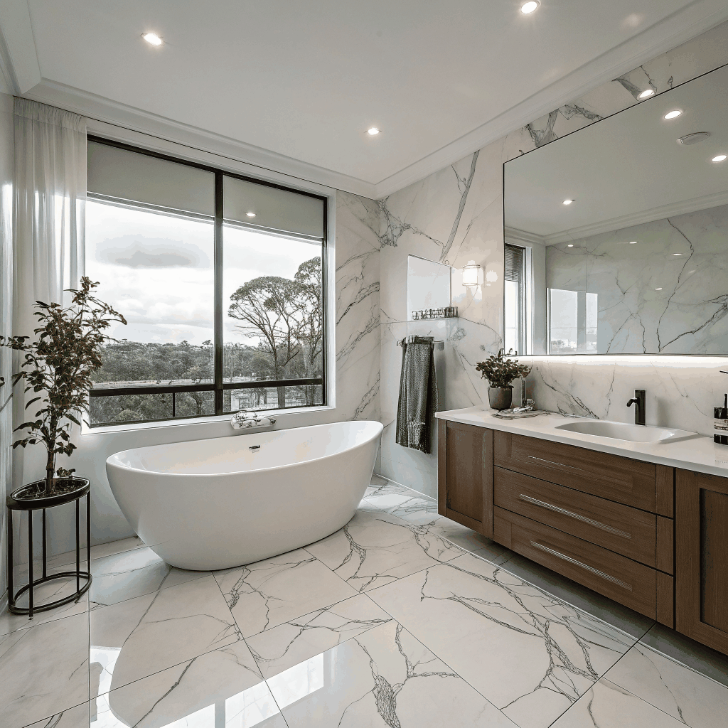 Luxury neutral-tone bathroom remodel in Austin