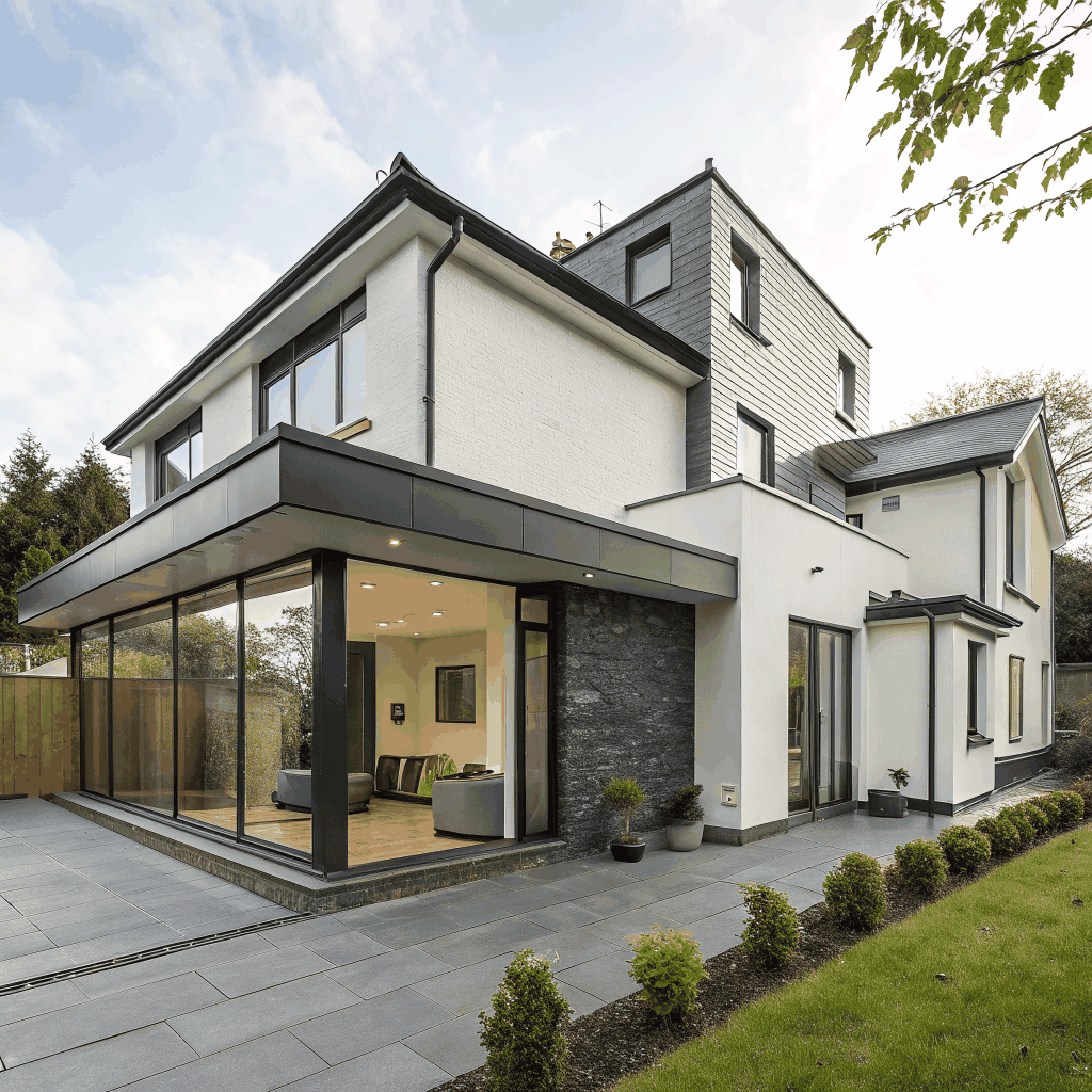 Luxury neutral-tone modern home addition